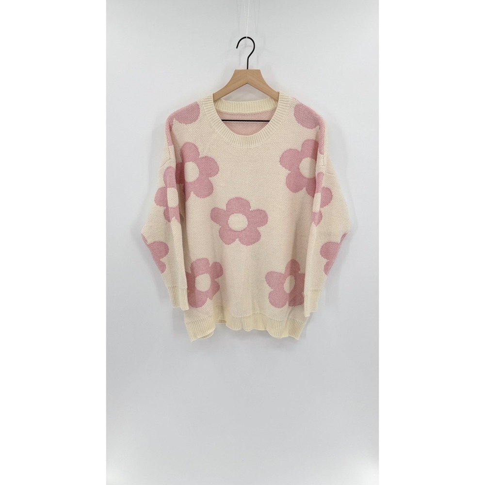 Cozy Oversized Pink Flower Print Sweater Plus Size 14-16 Soft Girl Feminine